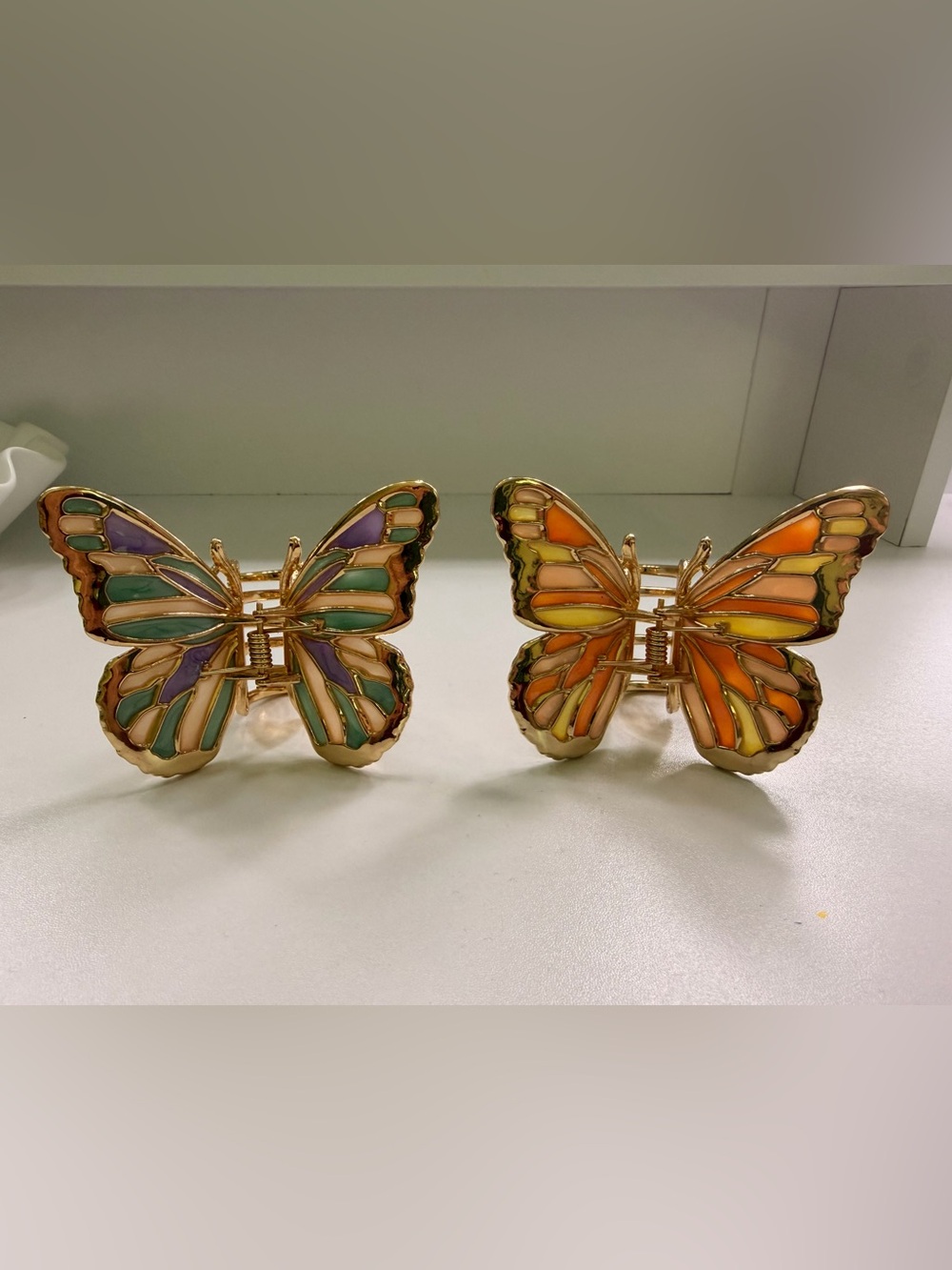 Gold Butterfly Hair Clips with Pastel Inlay (Set of 4) - Picture 7 of 7